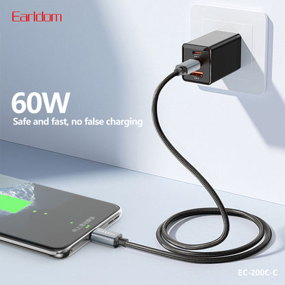 Earldom 60W USB-C Data Cable Black EC-200C-C