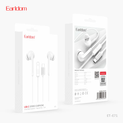 Earldom Earphones For USB-C White ET-E71C