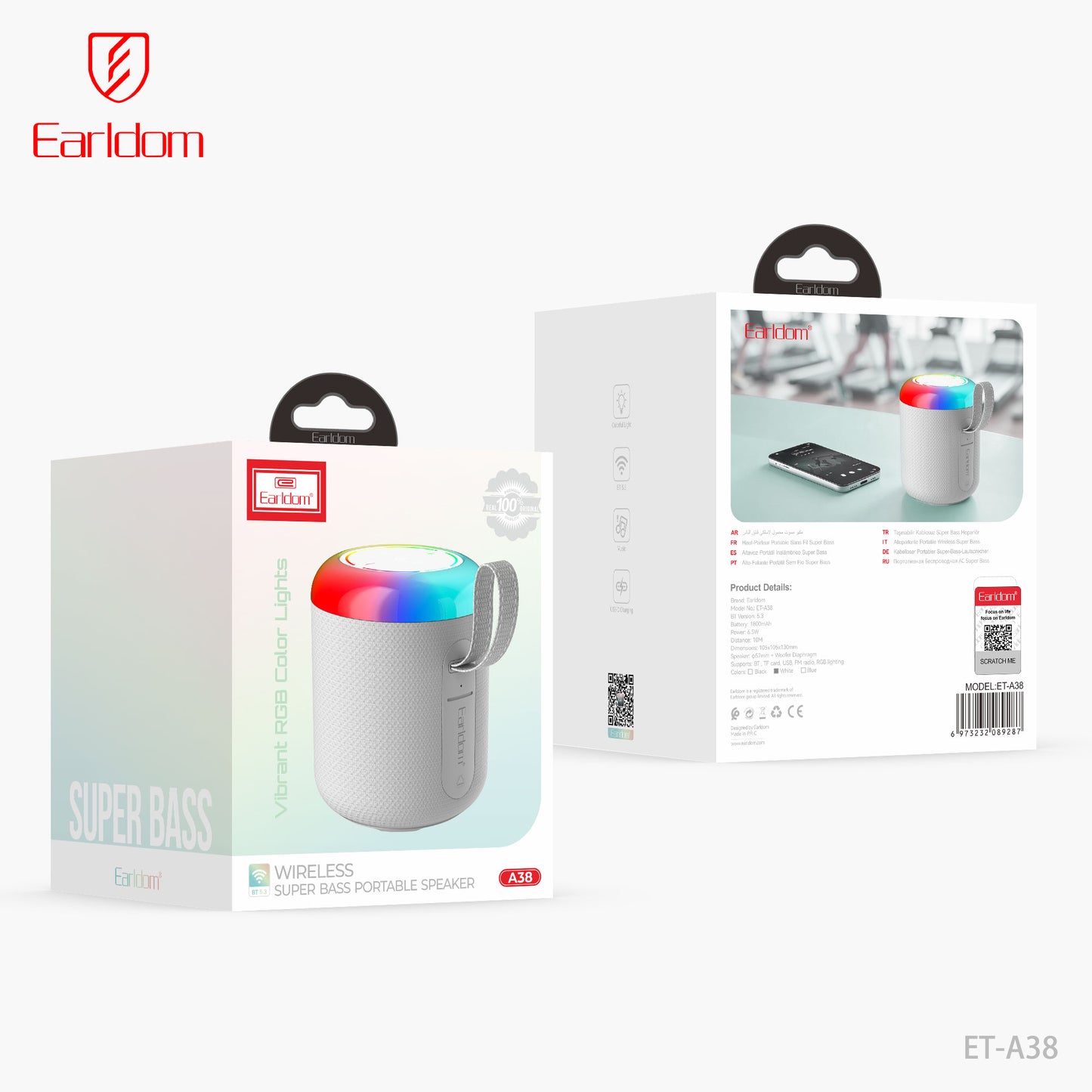 Earldom Wireless Super Bass Portable Speaker White ET-A38