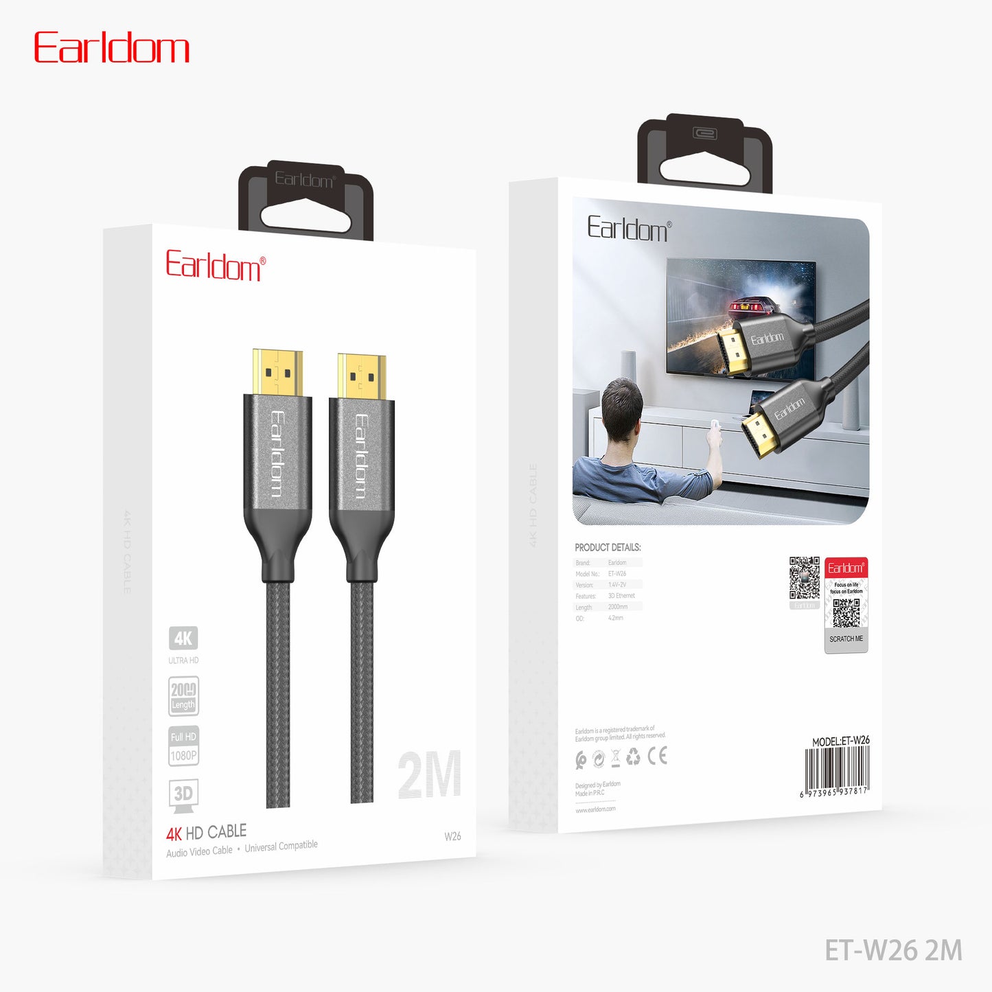 Earldom 4K HD Cable audio Video Cable Black ET-W26 2Metres