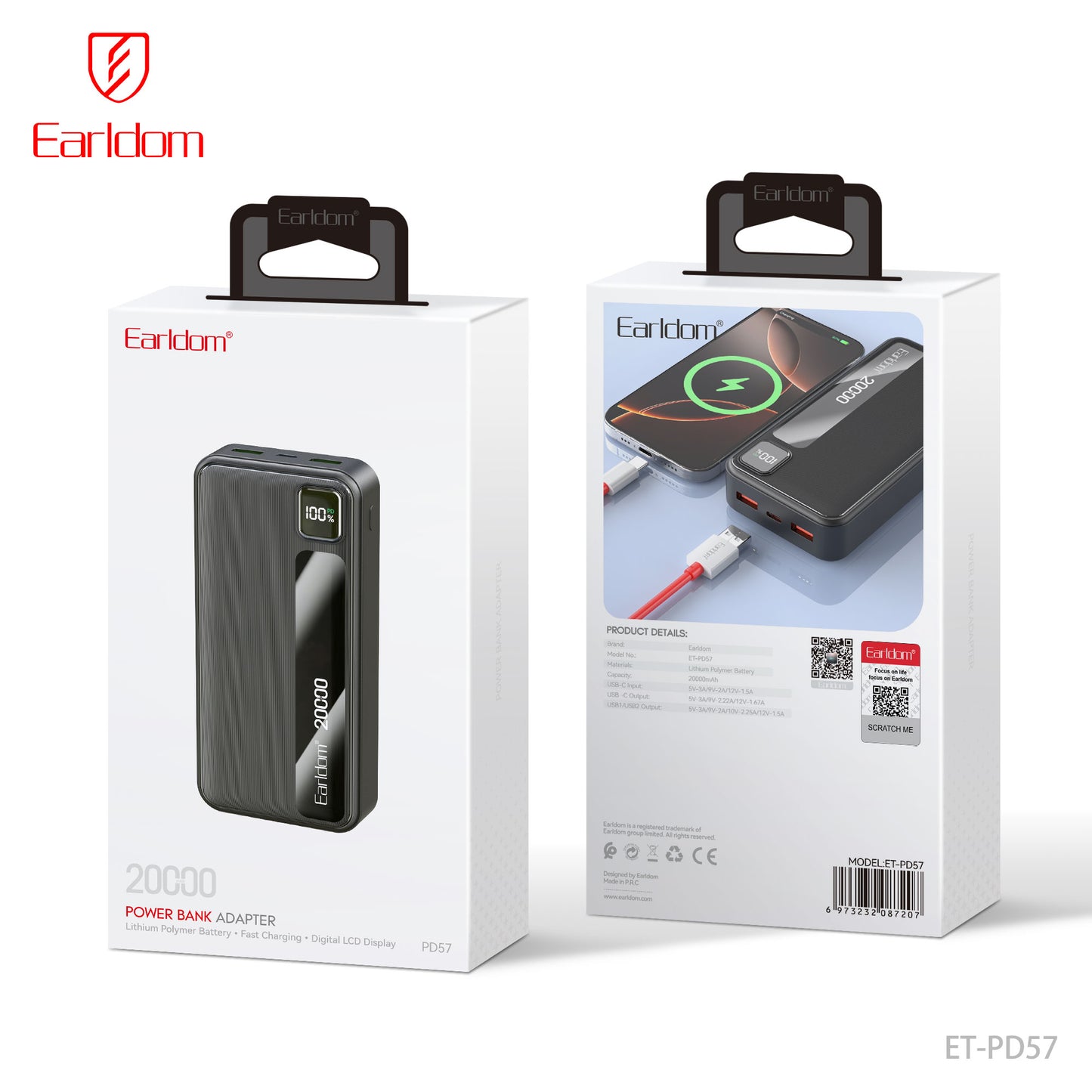 Earldom 20000mAh Big capacity metal Power bank Black ET-PD57