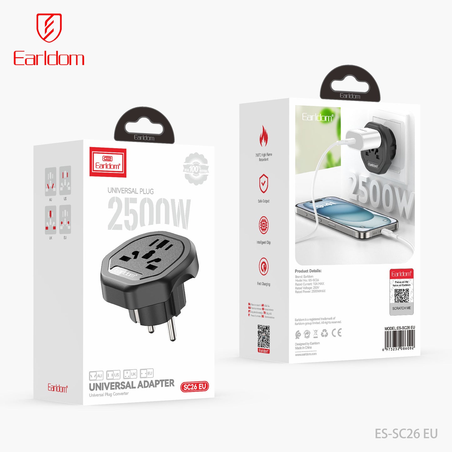 Earldom 2500W Universal Adapter Black ES-SC26