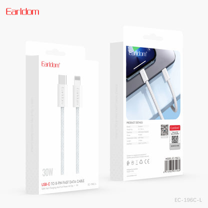 Earldom 30W USB-C to 8 Pin Fast Data Cable White EC-196 C-L