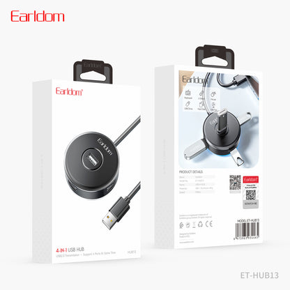 Earldom 4USB Port USB Hub Splitter Plug & Play Black ET-HUB13