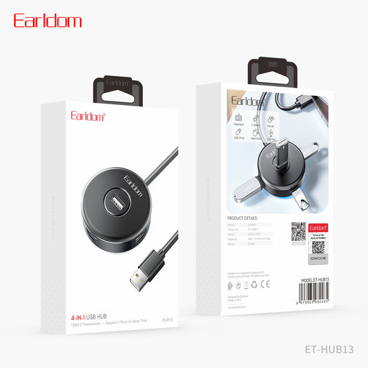 Earldom 4USB Port USB Hub Splitter Plug & Play Black ET-HUB13