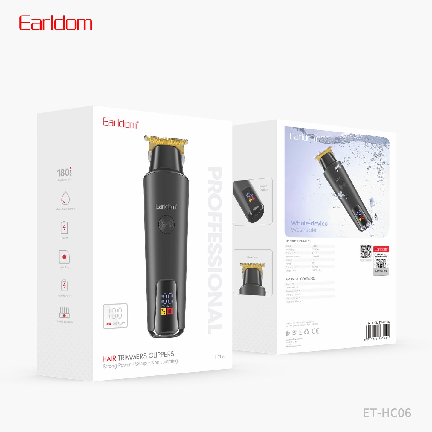Earldom Professional Hair Trimmers Clippers Machine Black ET-HC06