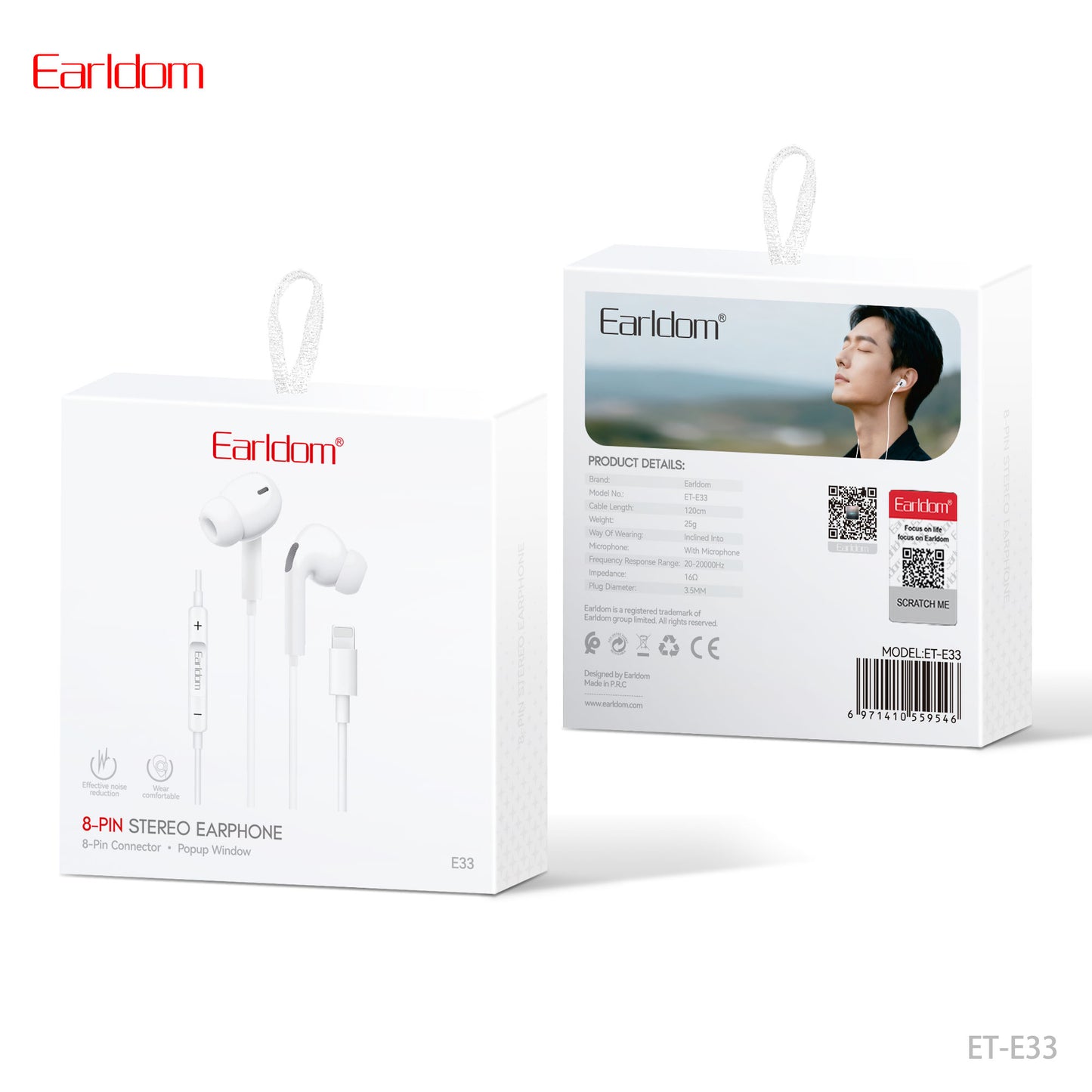 Earldom 8-Pin Stereo Earphone White E33