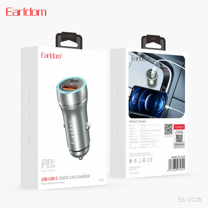 Earldom USB+USB-C Quick Car Charger Grey PD 30W ES-CC29