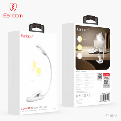 Earldom 3 Colors Led Book Clip Lamp White ET-BL03