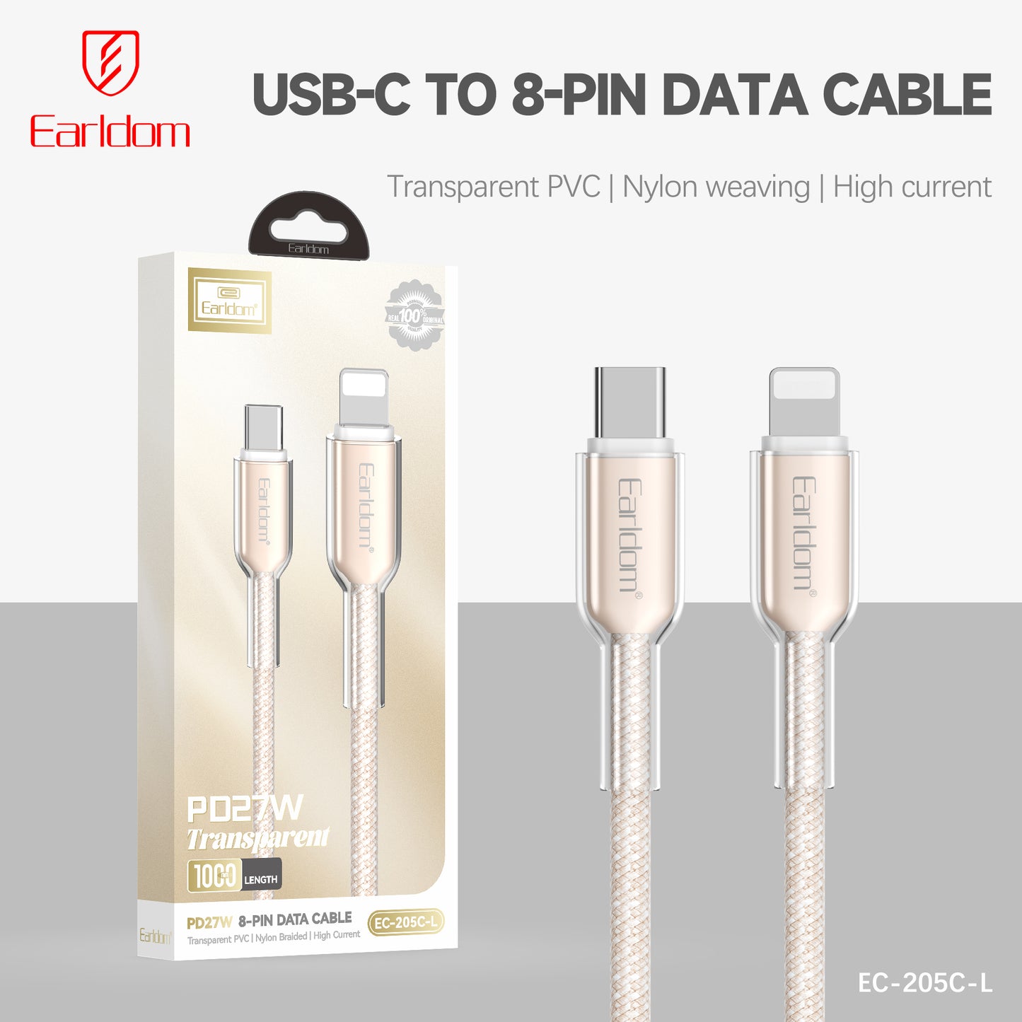 Earldom PD27W Trasparent 8- pin Data Cable EC-205C-L