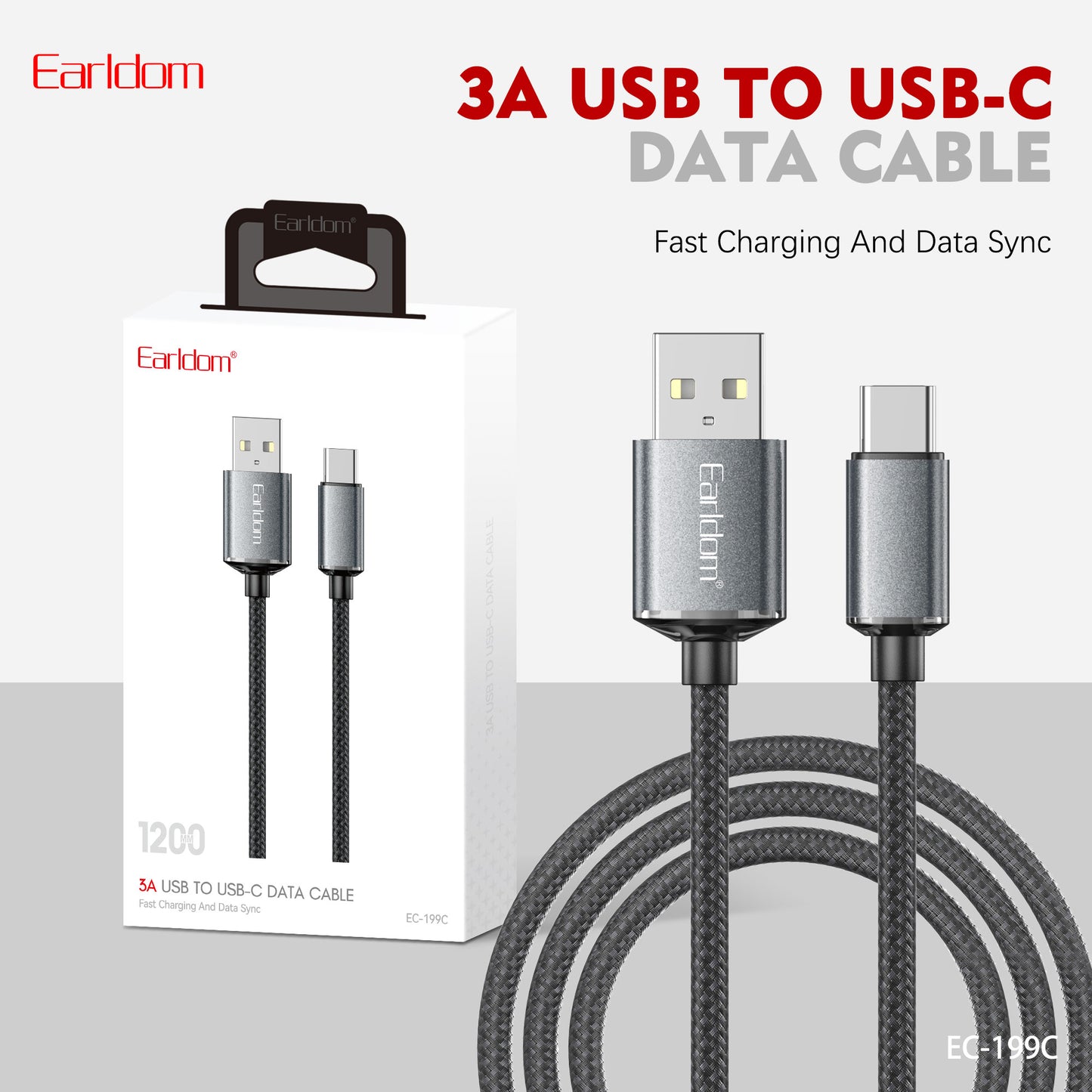 Earldom 5A USB to USB-C Data Cable ABS+silicone White EC-199C
