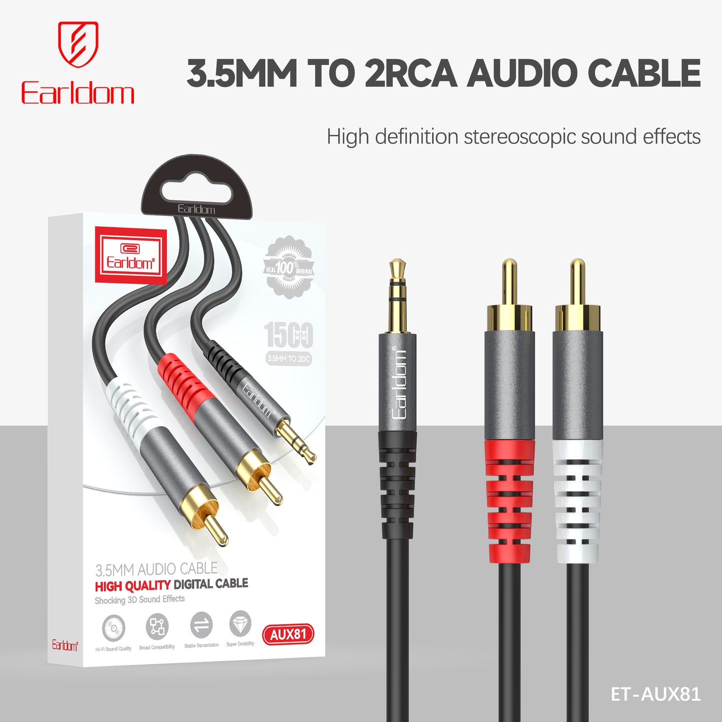 Earldom 3.5mm Audio Cable High Quality alumium alloy+nylon Black ET-AUX81