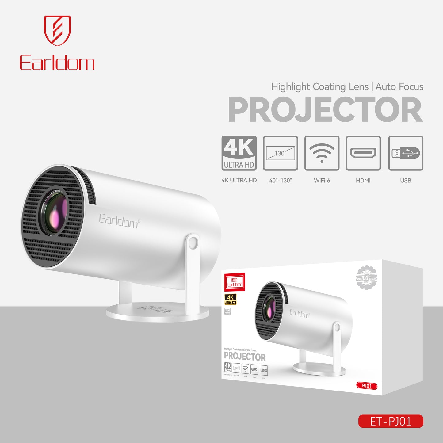 Earldom Highlight Coating Lens Auto Focus Projector ET-PJ01