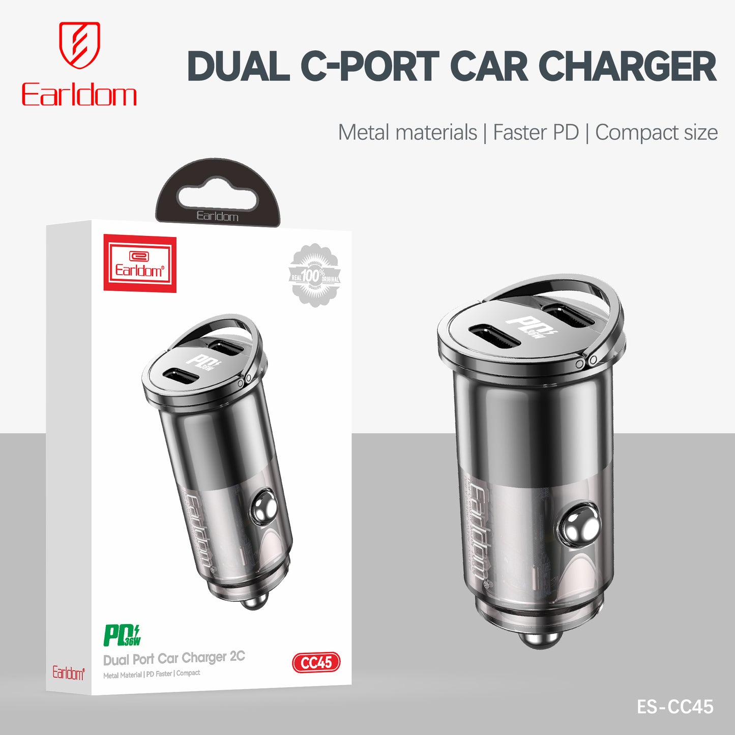 Earldom 2-PD 56W Car Charger Black ES-CC45