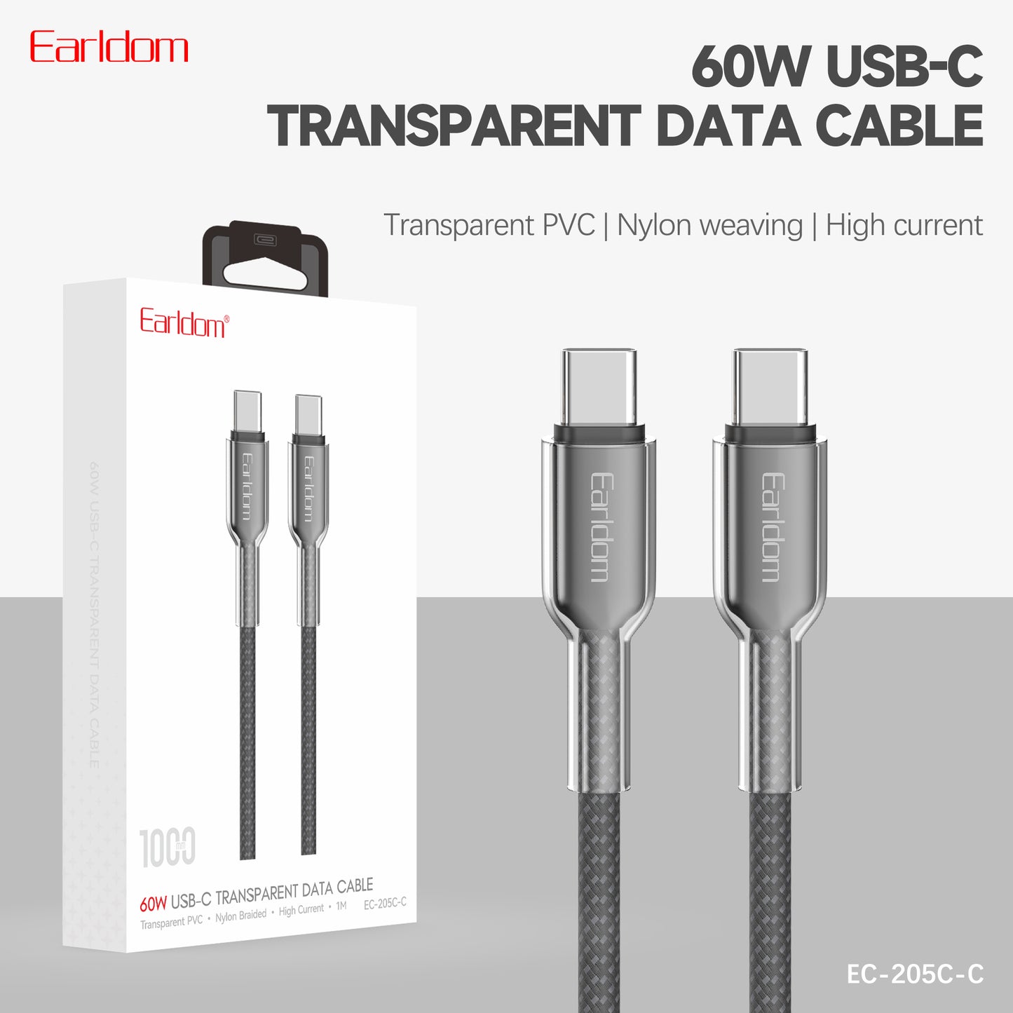 Earldom 60W Trasparent USB-C Data Cable EC-205C-C