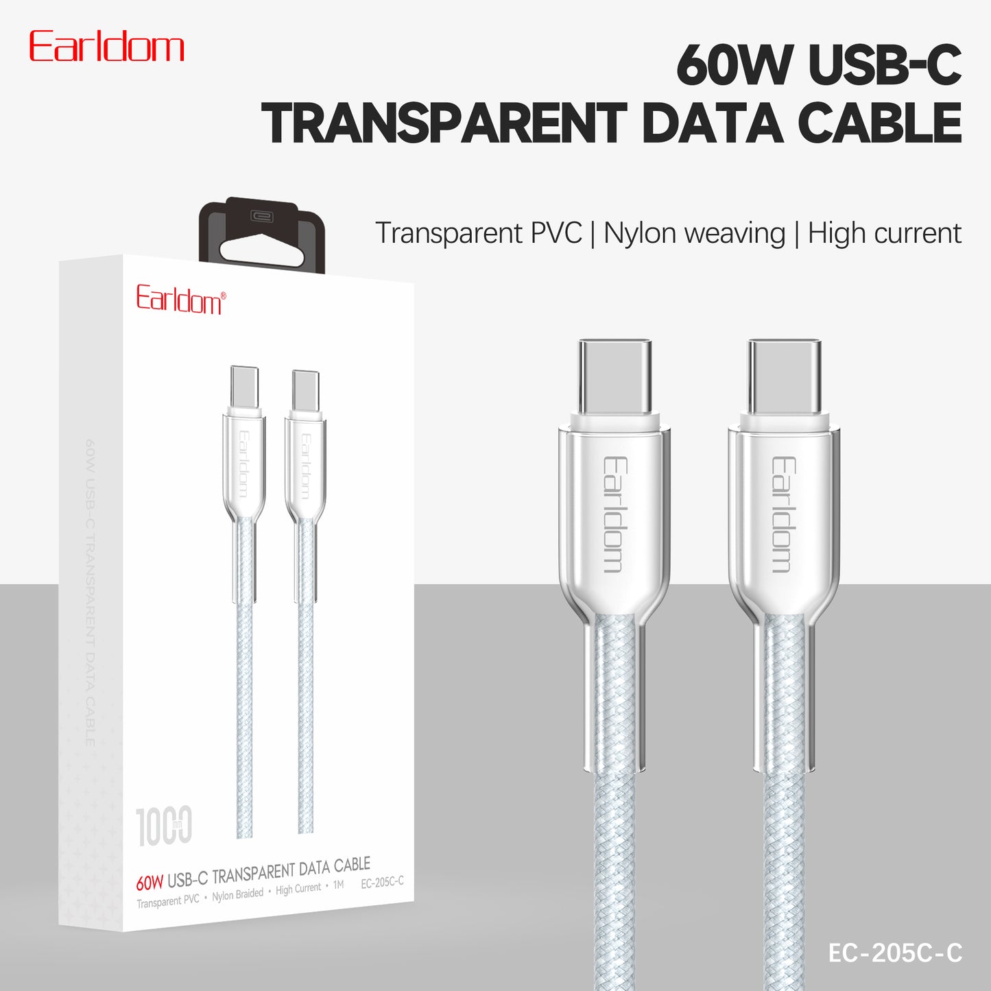 Earldom 60W Trasparent USB-C Data Cable EC-205C-C