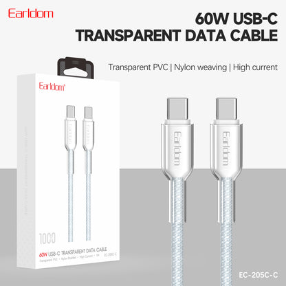 Earldom 60W Trasparent USB-C Data Cable EC-205C-C