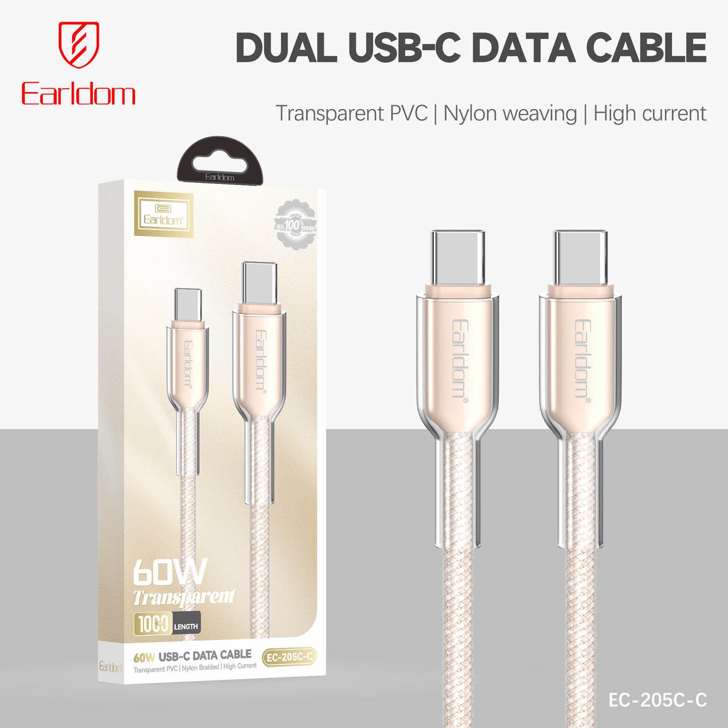 Earldom 60W Trasparent USB-C Data Cable EC-205C-C