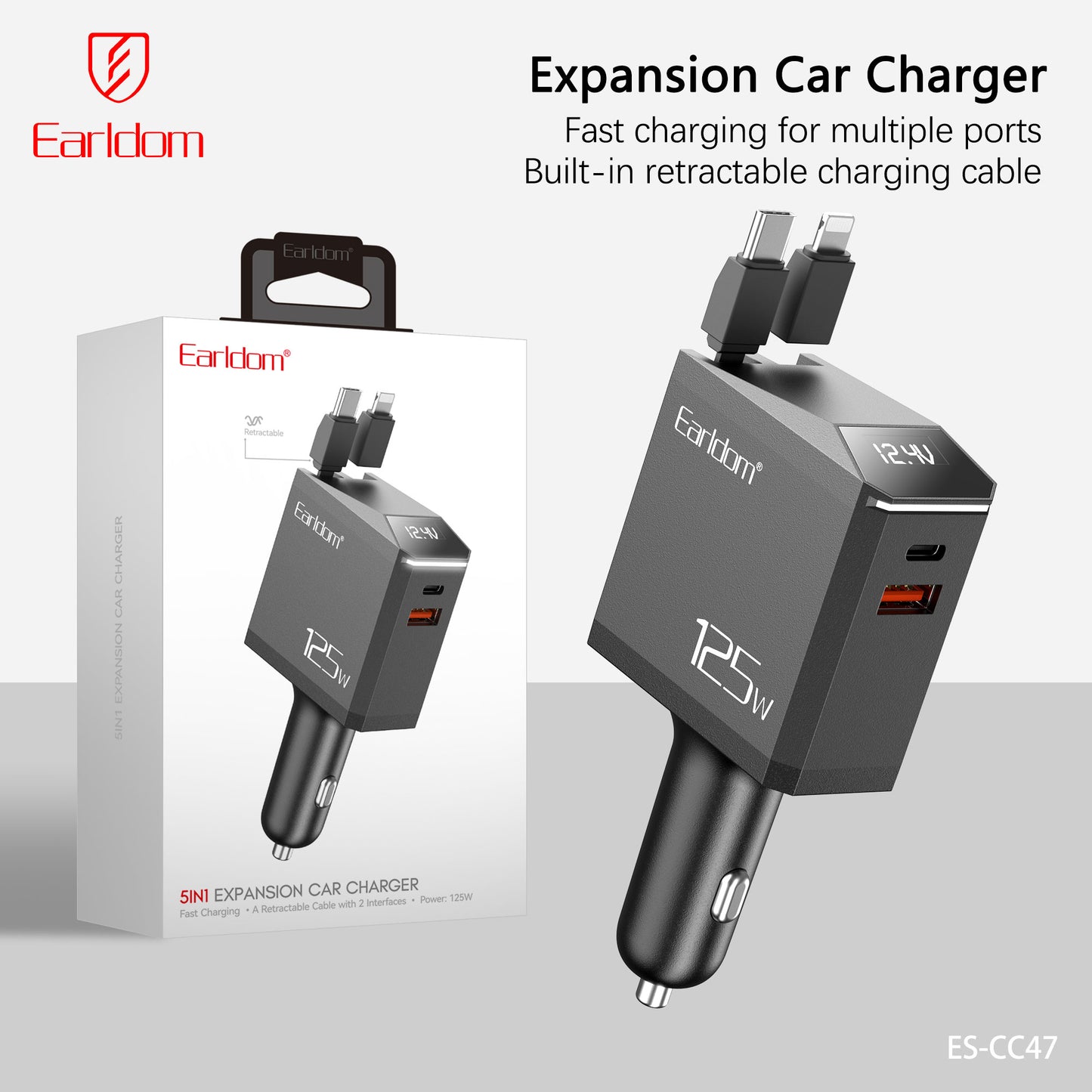 Earldom 5 in 1 Expansion Car Charger Black ES-CC47
