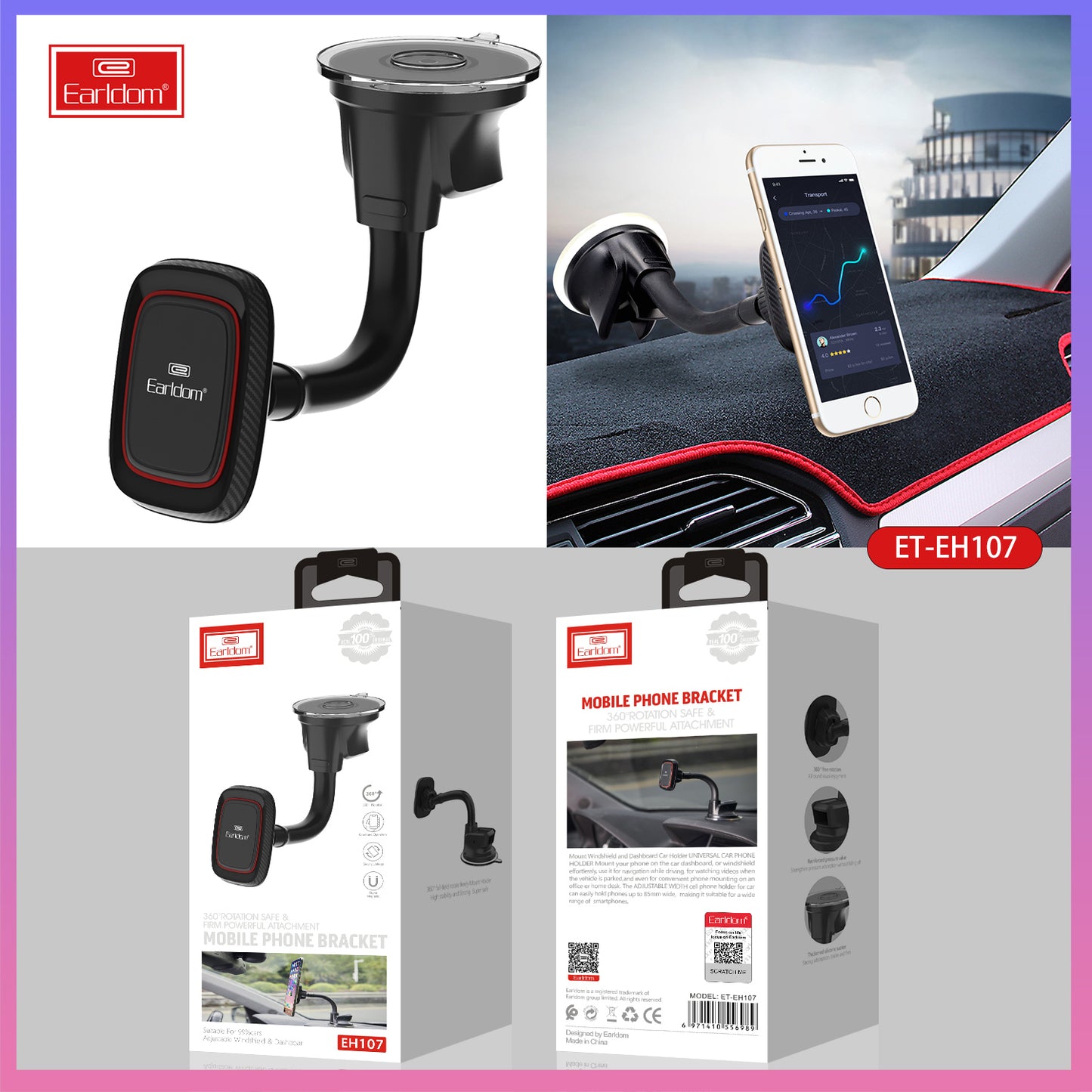 Earldom Mobile Phone Bracket Holder Black ET-EH107