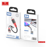 Câble de données Earldom USB vers micro-USB en nylon 2,4 A noir EC-177M