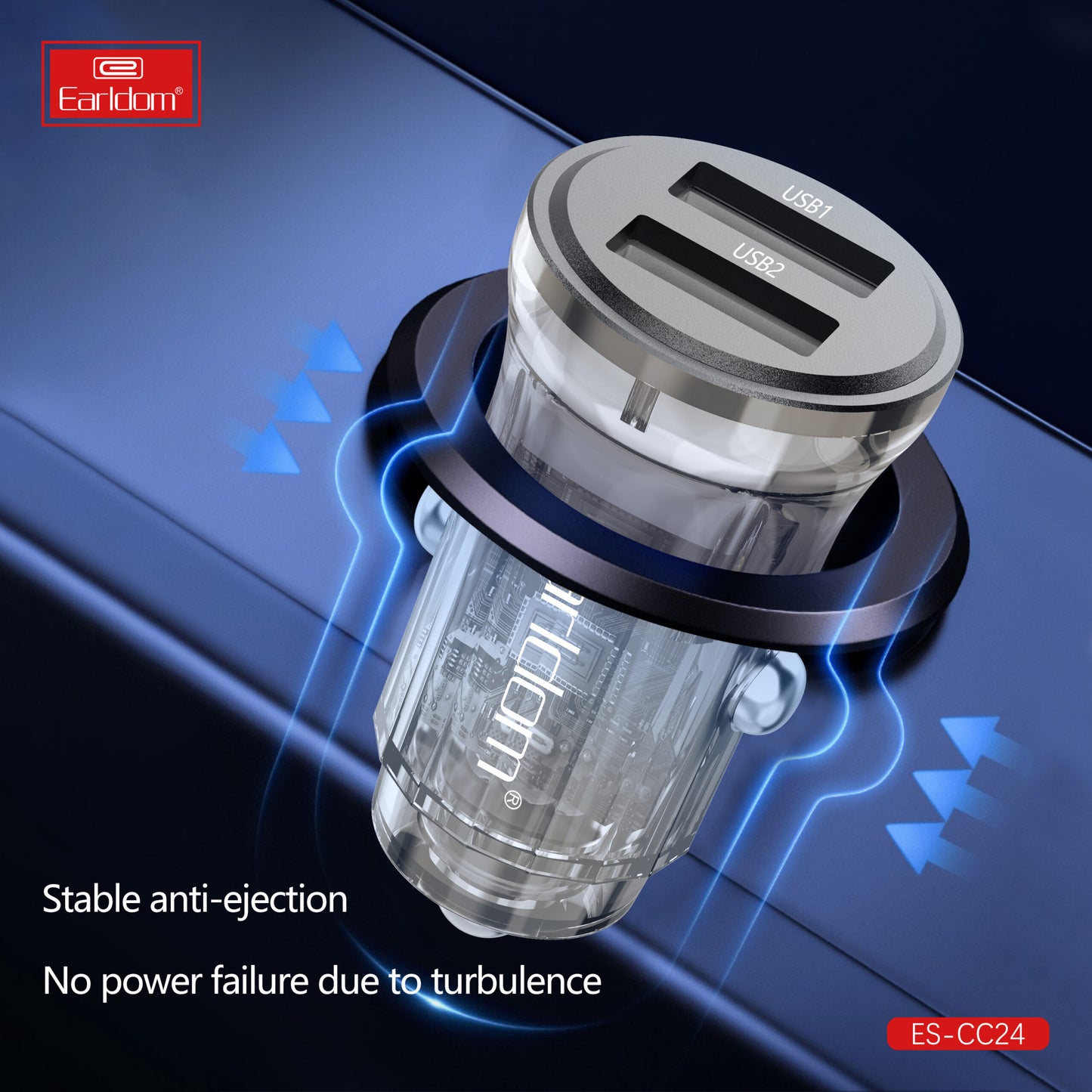 Chargeur de voiture Earldom noir sans câble ES-CC24