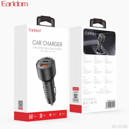 Earldom Car Charger 65W 3-port Quick Car Charger ES-CC58