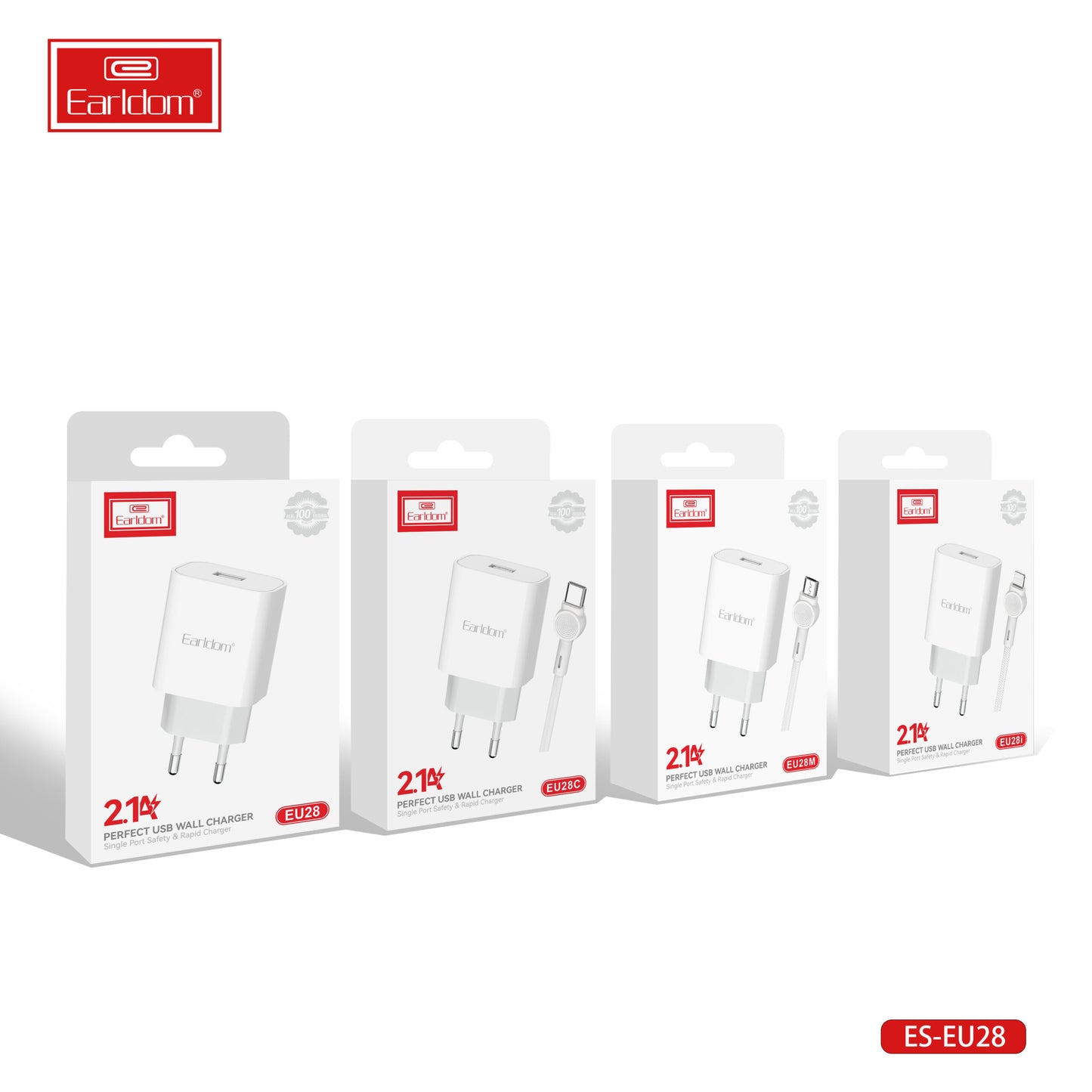 Chargeur mural USB Earldom Perfect 2,1 A blanc sans câble EU28