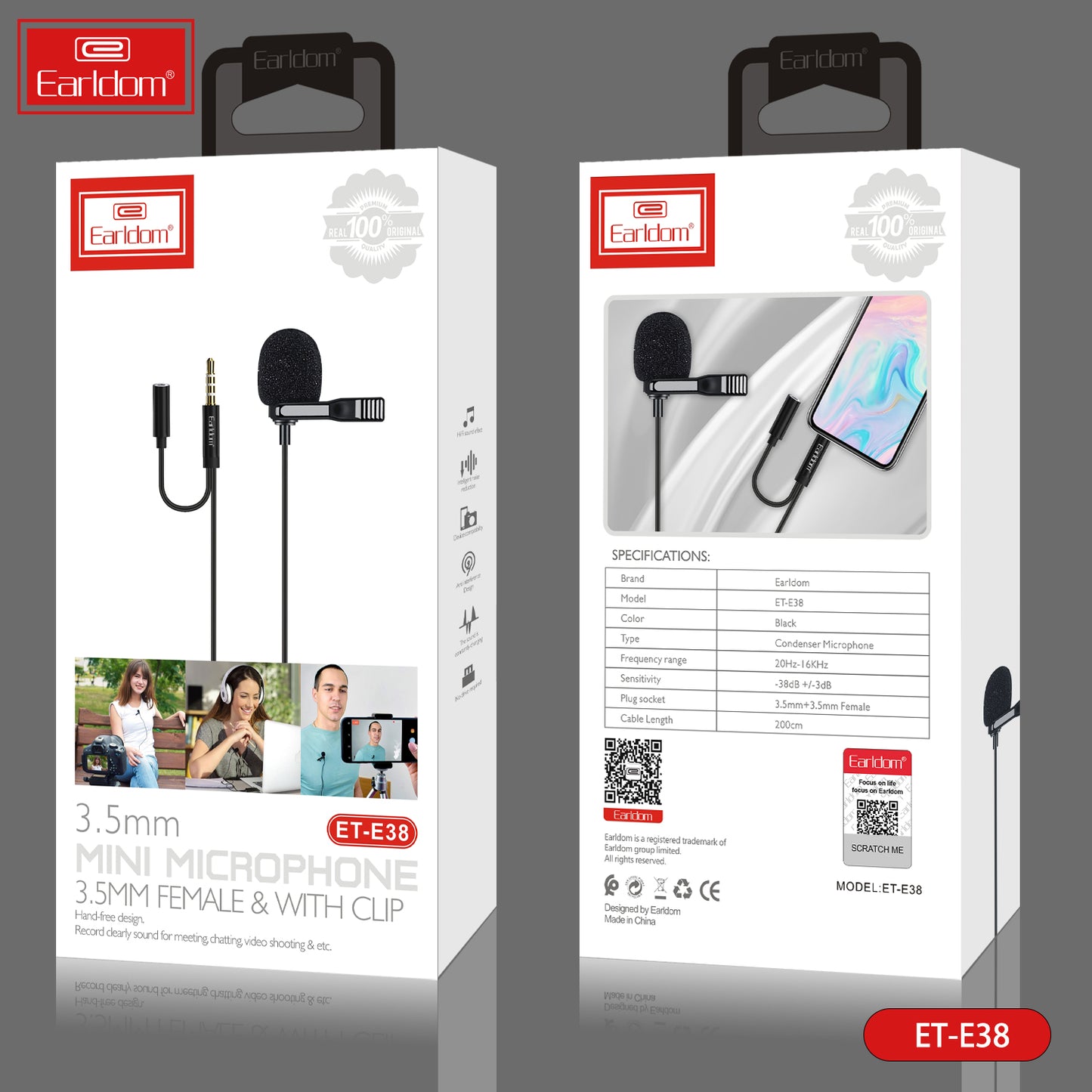 Microphone miniature Earldom 3,5 mm femelle avec clip noir E38