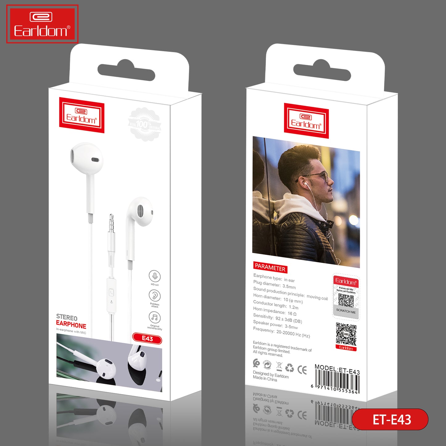 Écouteurs stéréo intra-auriculaires Earldom avec micro Blanc E43