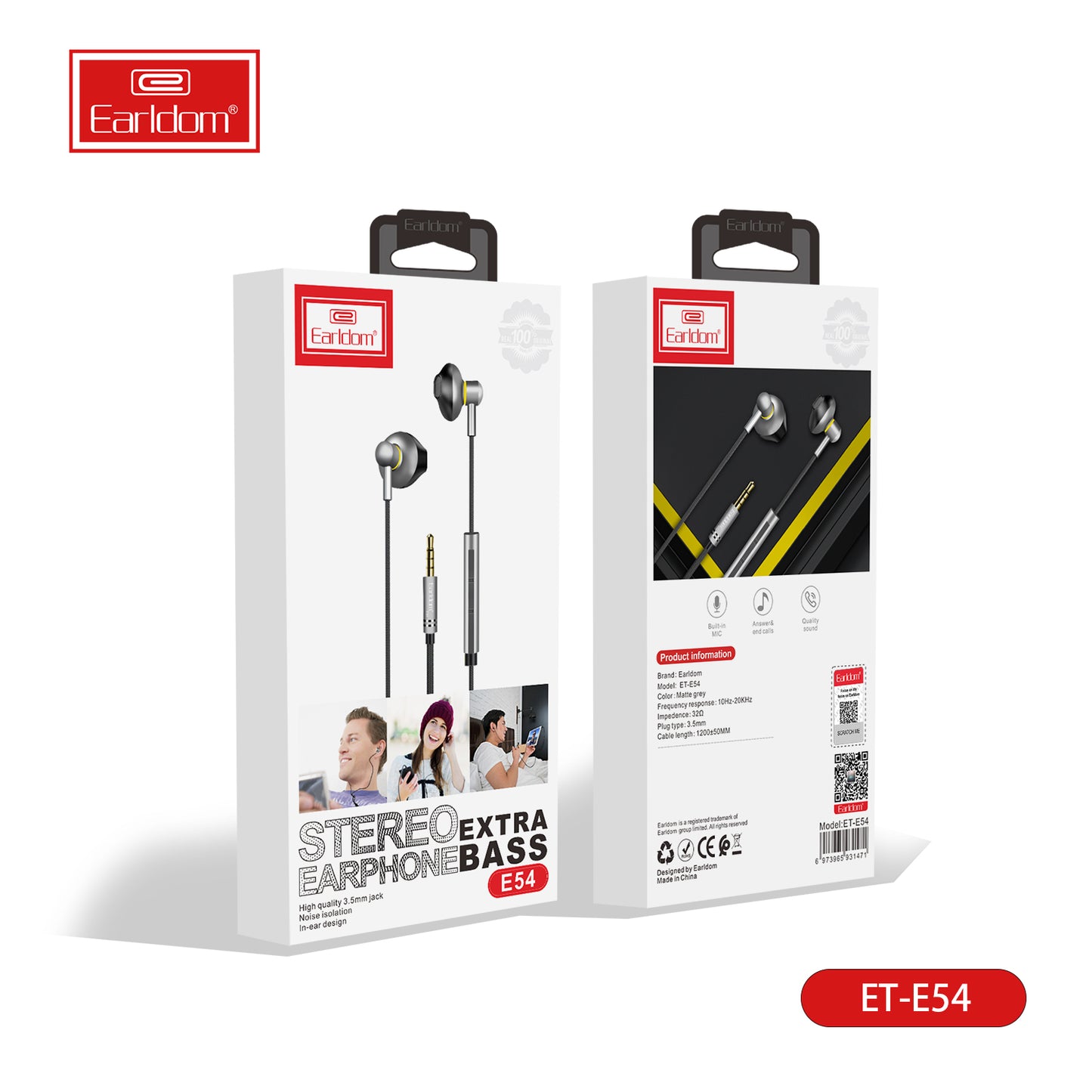 Écouteurs stéréo Earldom Extra Bass Argent E54