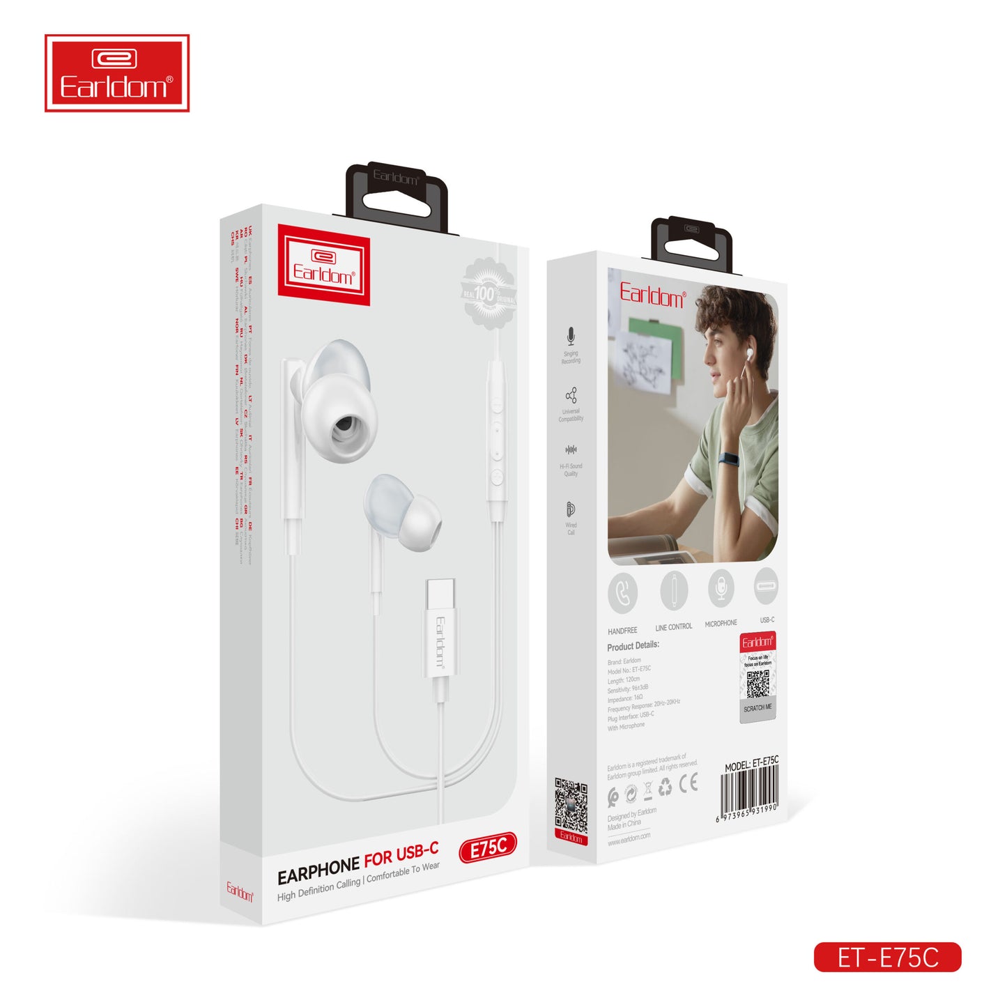 Écouteurs Earldom pour USB-C Blanc E75C