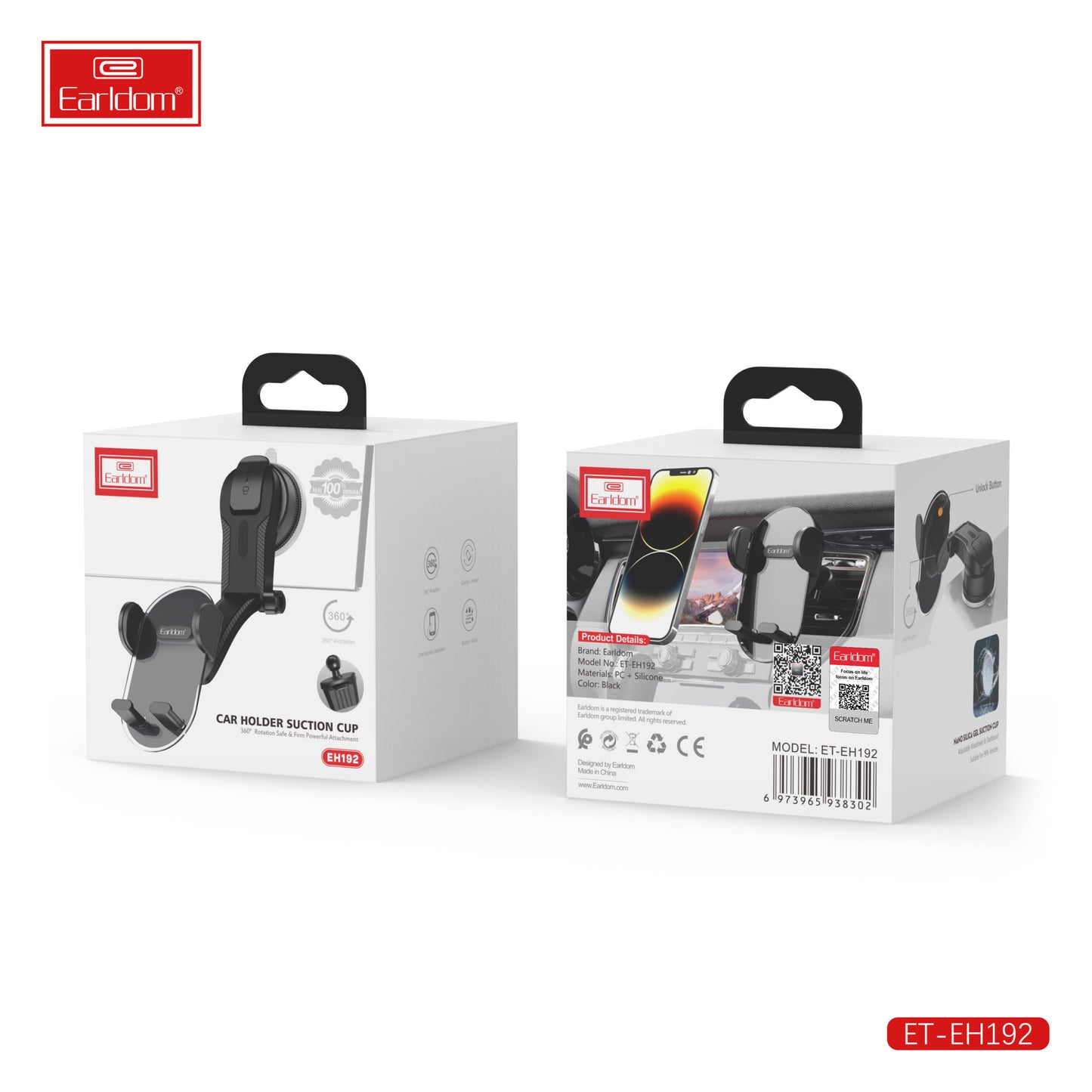 Support de voiture à ventouse Earldom, rotation à 360°, noir EH192