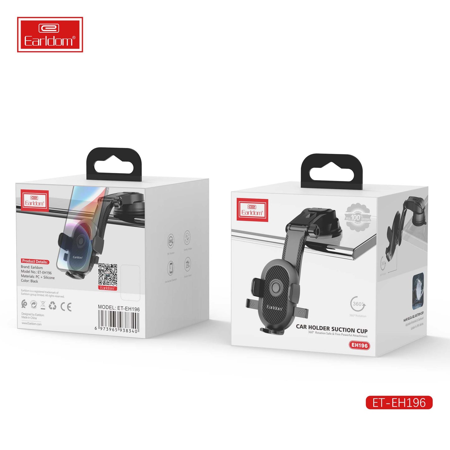 Support de voiture à ventouse Earldom, rotation à 360°, noir EH196