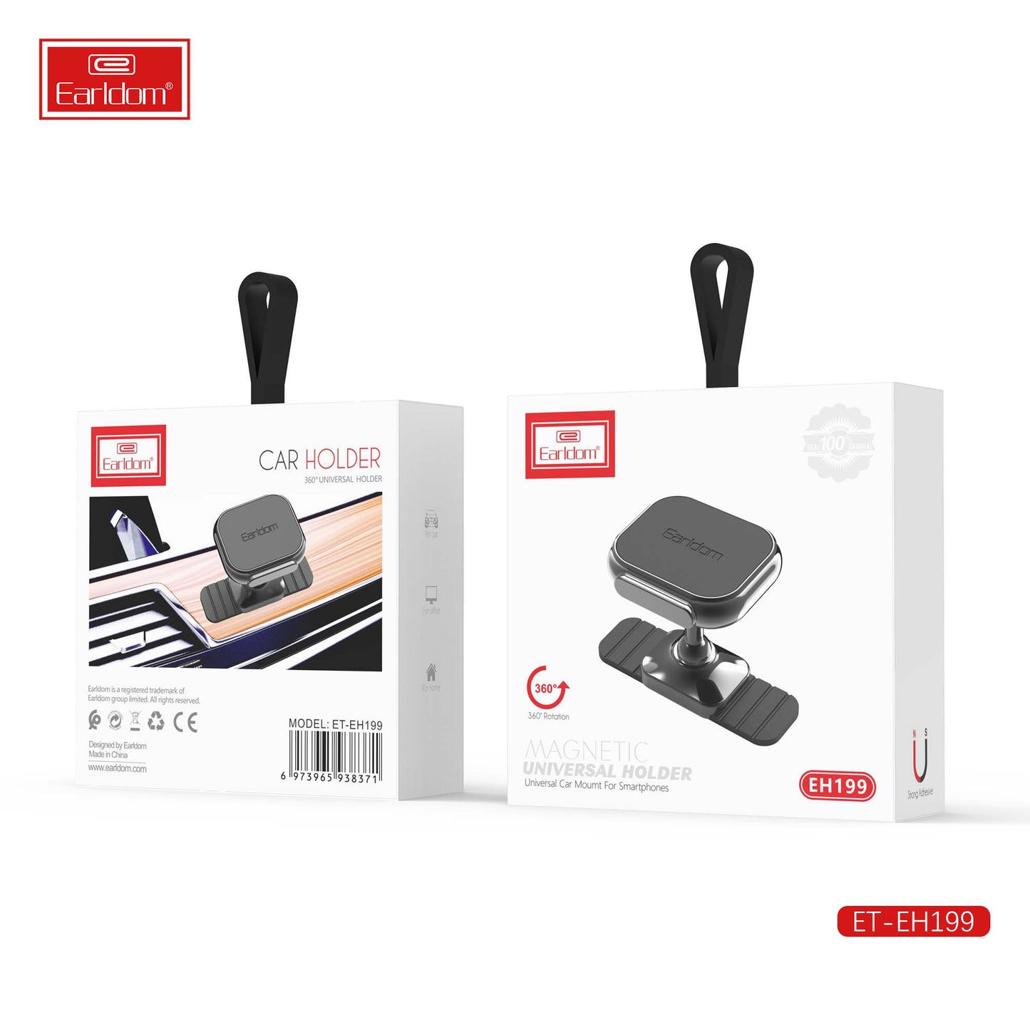 Support magnétique universel pour voiture Earldom, rotation à 360°, noir (EH199)
