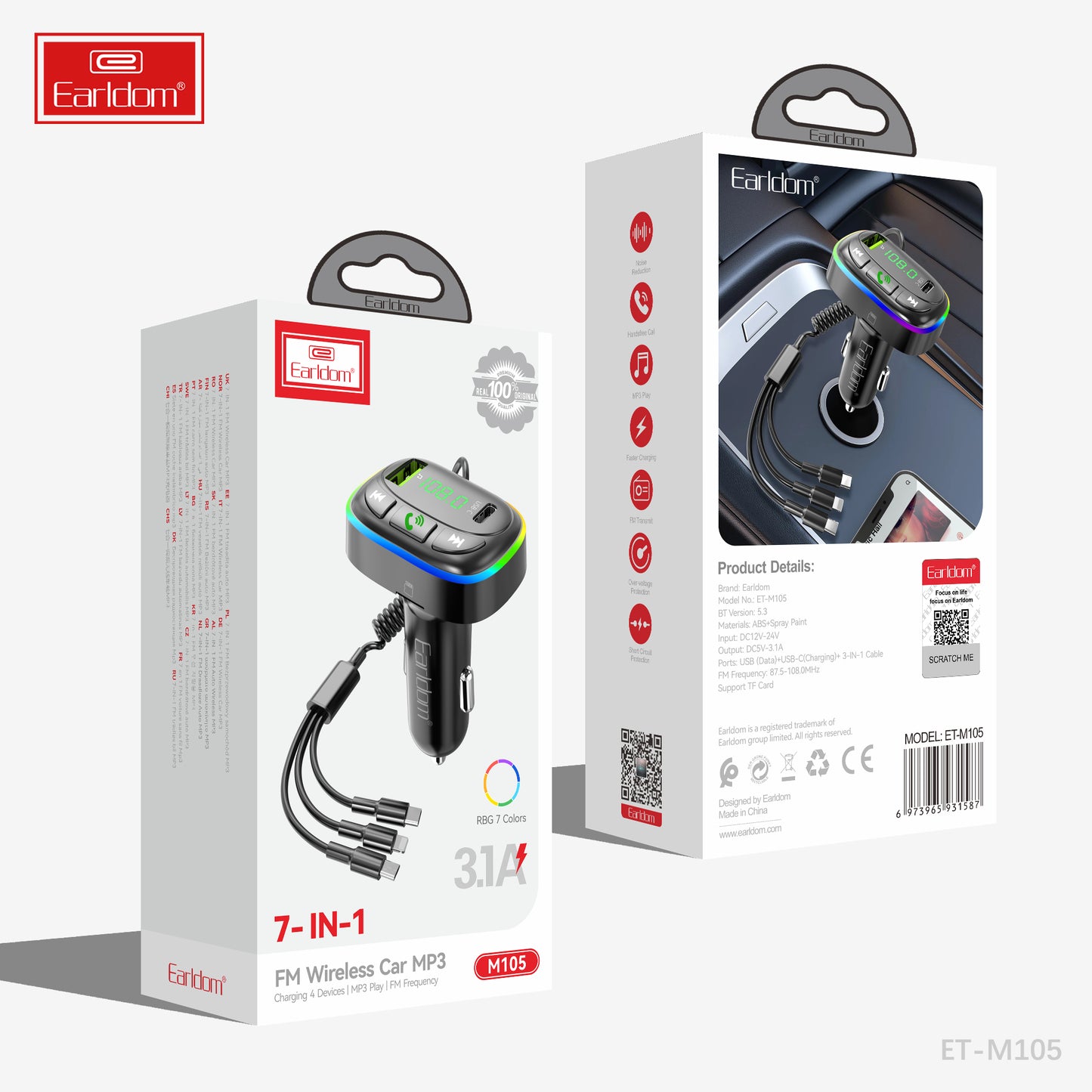 Earldom 7-en-1 FM sans fil pour voiture MP3 Play M105