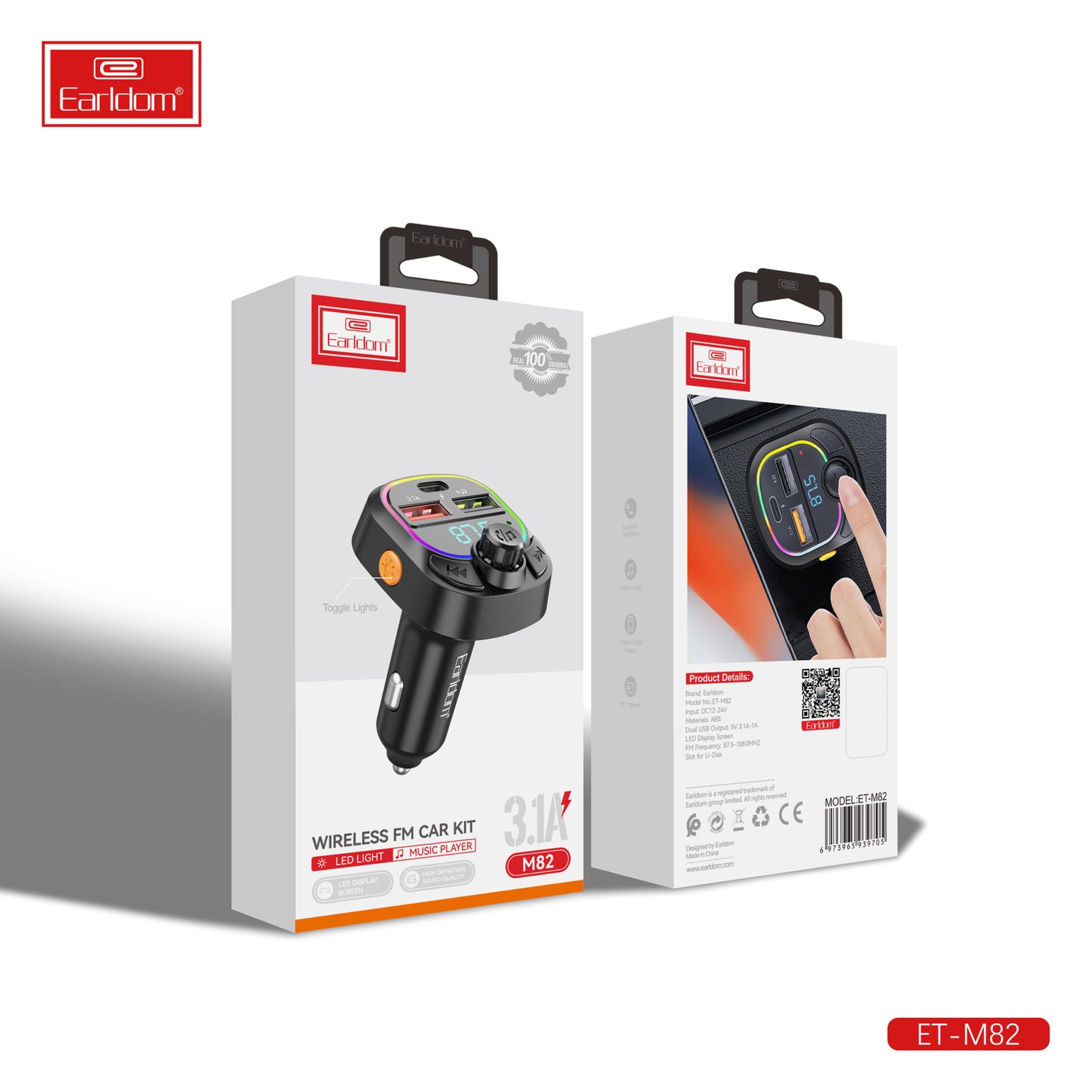 Kit mains libres FM sans fil Earldom 3.1A Noir M82