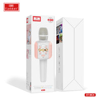 Microphone karaoké sans fil Earldom MC4, rose, son haute fidélité, éclairage LED coloré