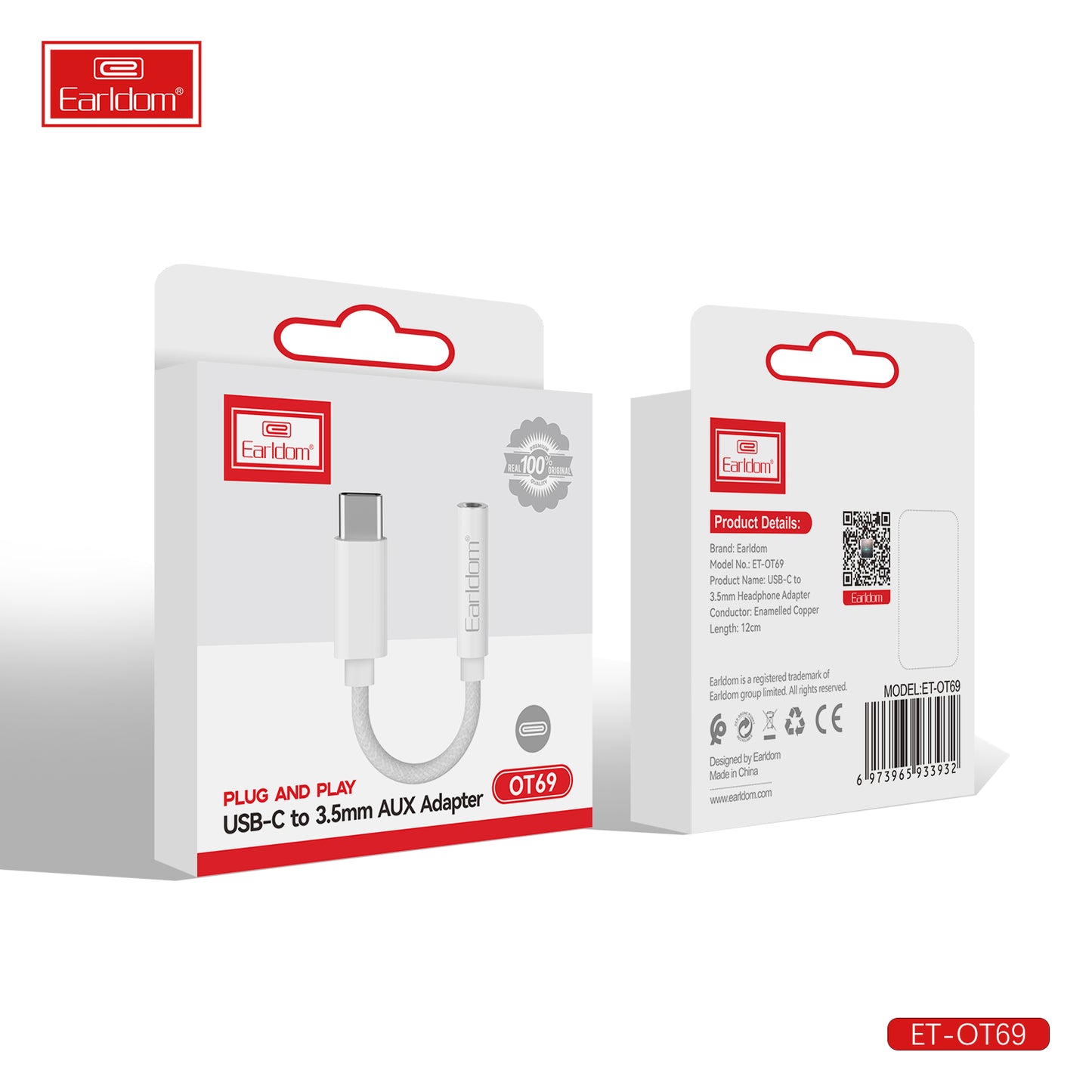 Adaptateur Earldom USB-C vers AUX 3,5 mm Blanc OT69