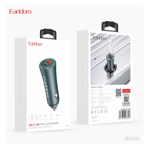 Earldom USB-C-USB Fast Car Charger ES-CC52