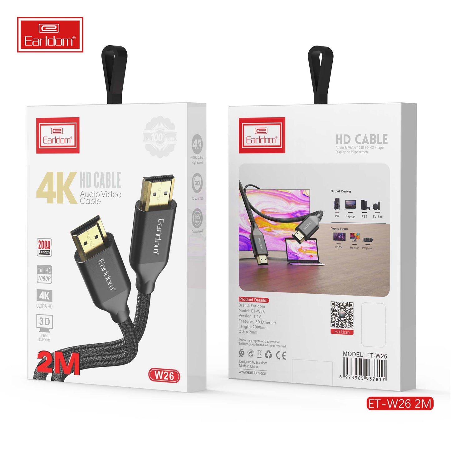 Earldom Câble audio-vidéo 4K HD 2 mètres Noir ET-W26 2M