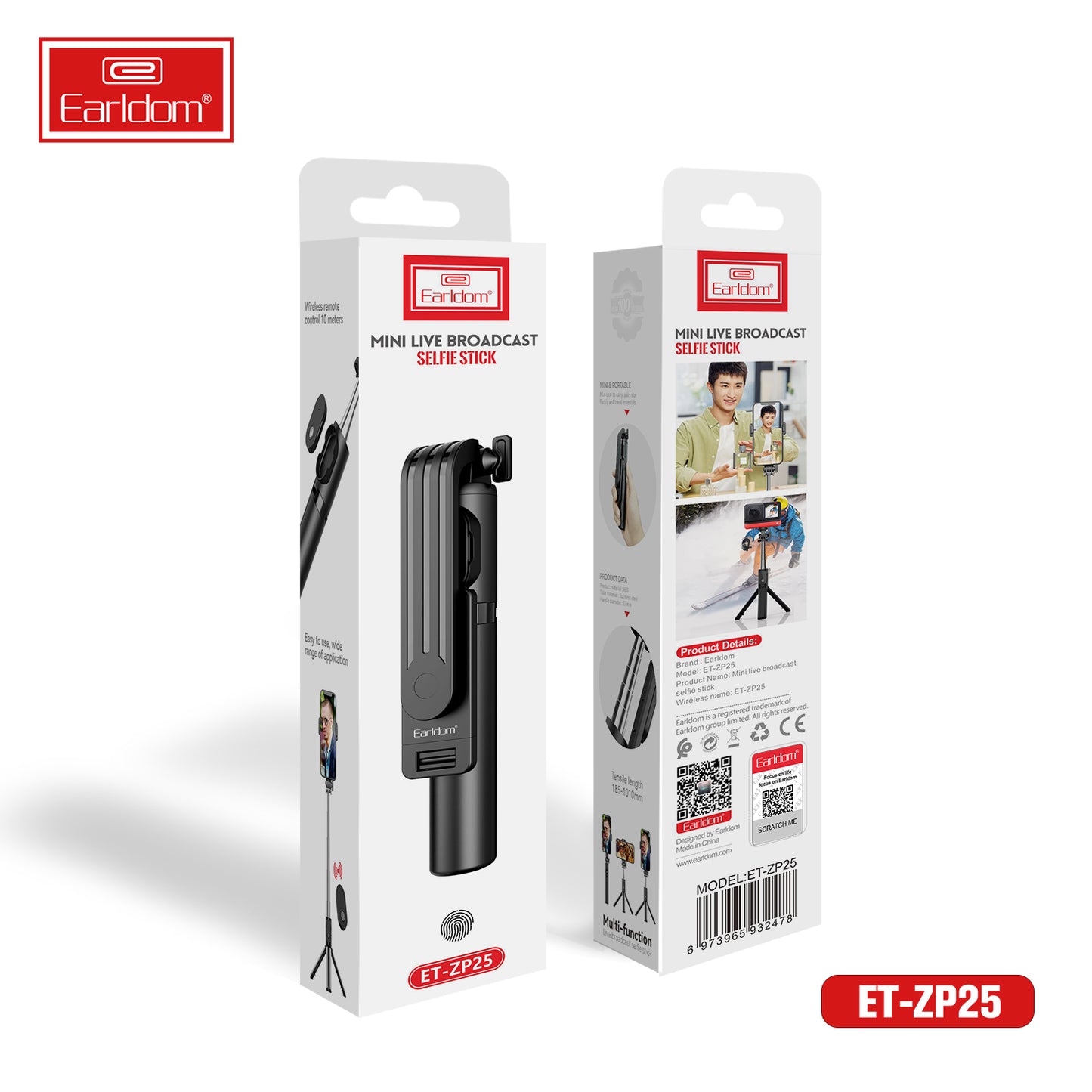 Perche à selfie Earldom Mini Live Broadcast noire ET-ZP25