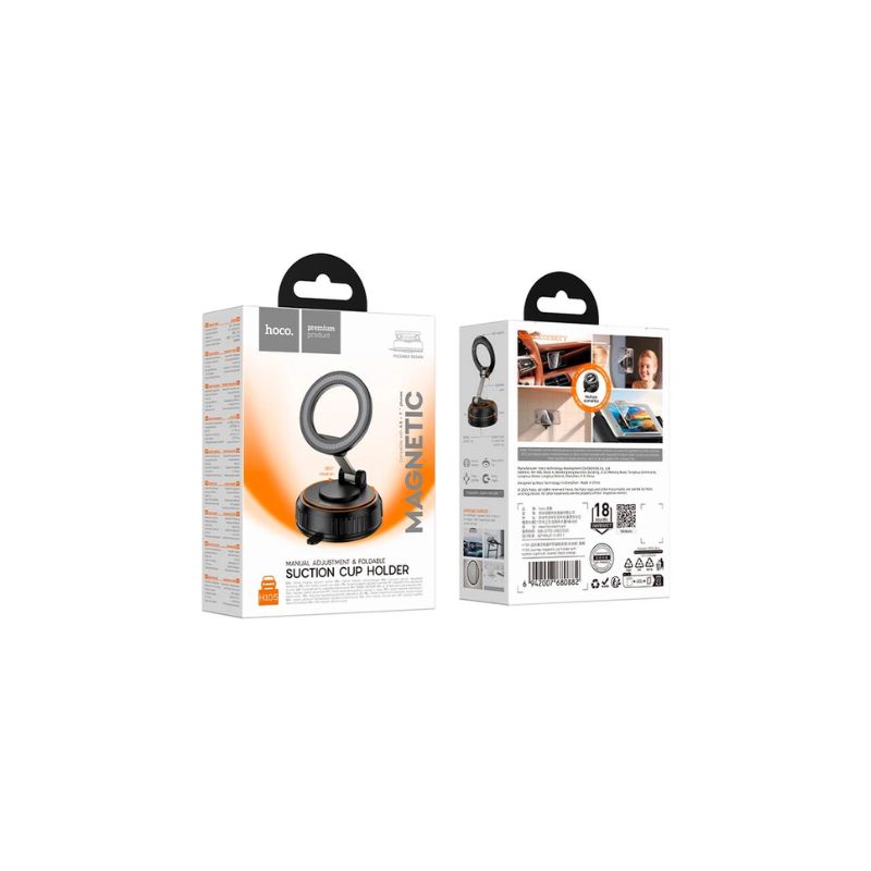 Hoco H105 Journey magnetic car holder with suction cup(multi-scene) - black orange