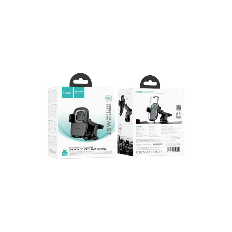 Hoco HW32 Crown push-type wireless charging car holder(center console) - black metal gray