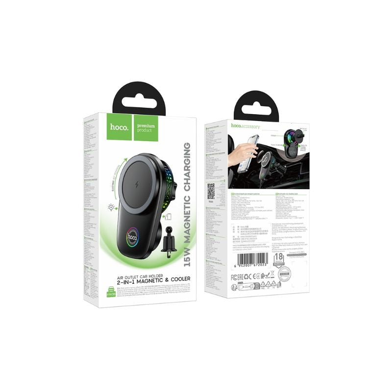 Hoco HW36 electric rotating magnetic wireless fast charging car holder(air outlet) - black