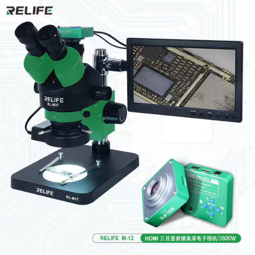 Microscope Relife RL M3T-B1 + M-12 (caméra 38 MP) + M-24 (écran 10,1 pouces)