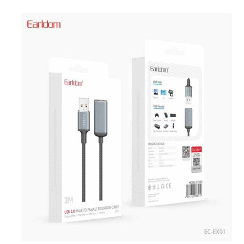 Earldom 3M USB 2.0 Male to Female Extension Cable Black EC-EX01